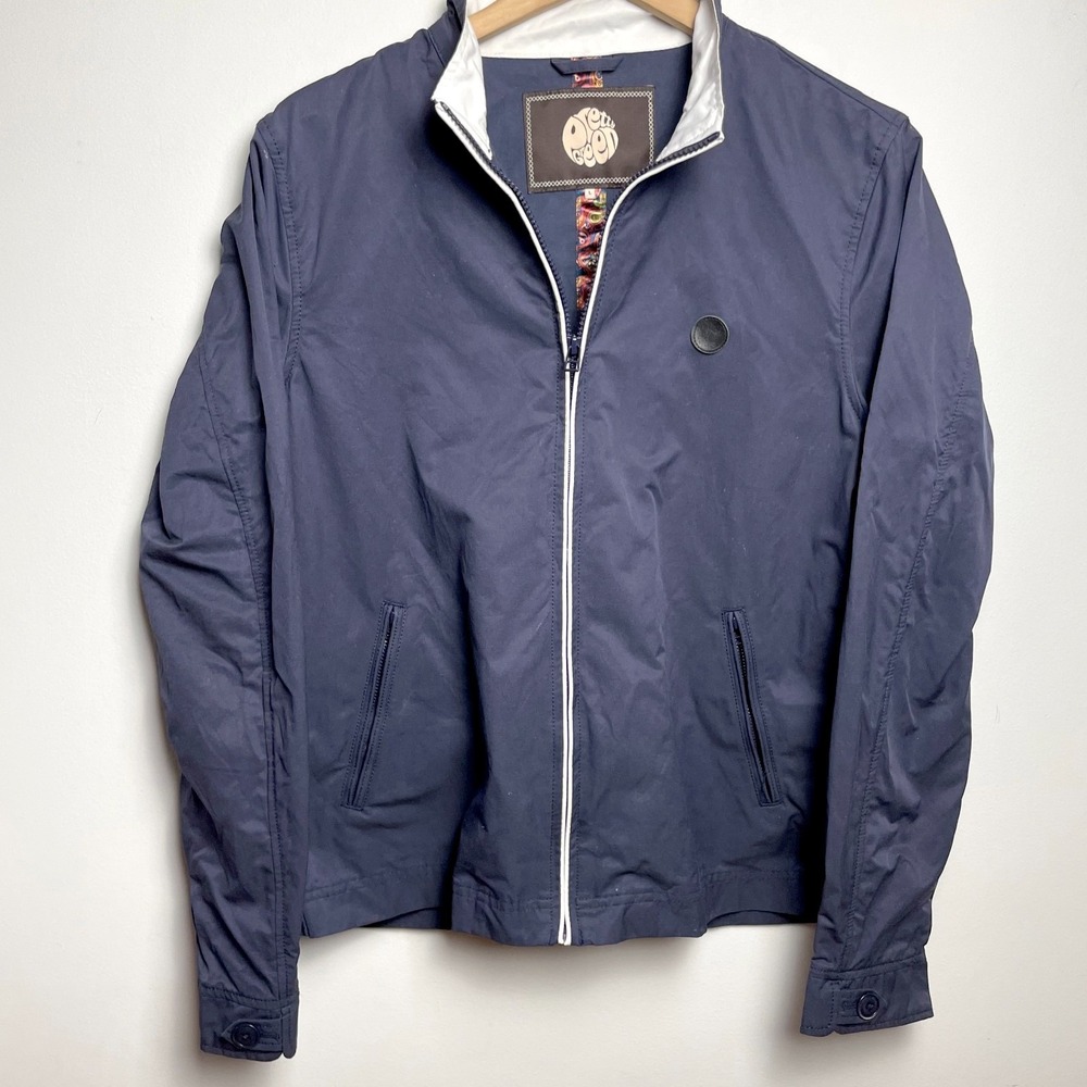 Pretty Green Harrington Bomber Jacket Large Navy Preppy Minimalist Classic